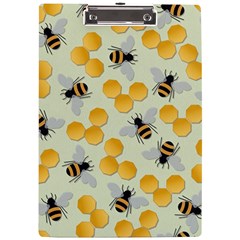 Bees Pattern Honey Bee Bug Honeycomb Honey Beehive A4 Acrylic Clipboard by Bedest