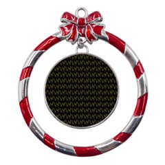 Fern Pattern 2 Black Metal Red Ribbon Round Ornament by snowwhitegirl