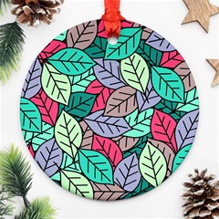 Pattern Leaves Background Nature Round Ornament (two Sides)