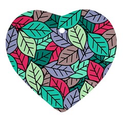 Pattern Leaves Background Nature Heart Ornament (two Sides)