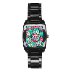 Pattern Leaves Background Nature Stainless Steel Barrel Watch by Proyonanggan