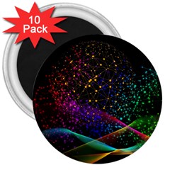 Particles Waves Line Multicoloured 3  Magnets (10 Pack)  by Proyonanggan