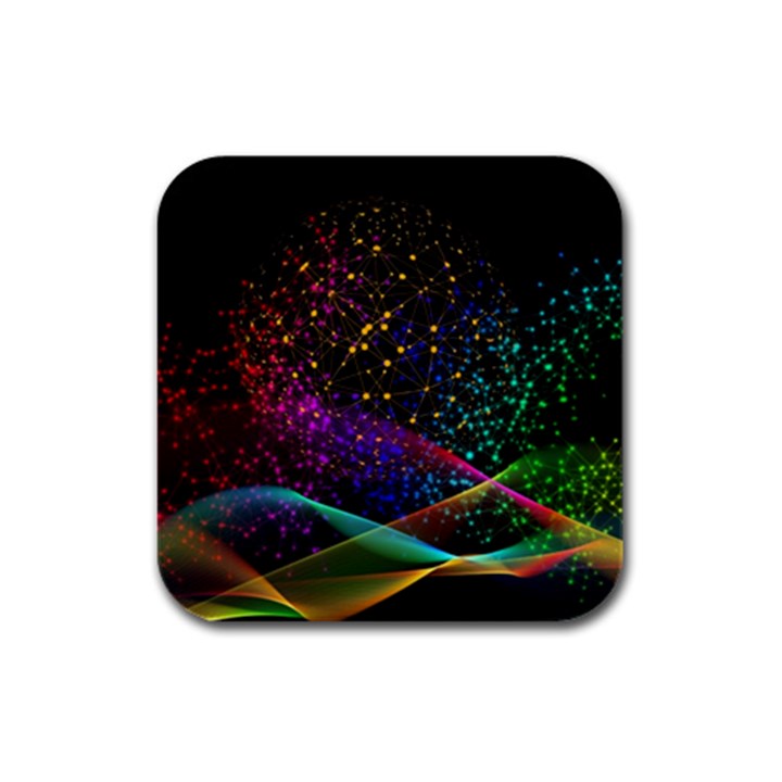 Particles Waves Line Multicoloured Rubber Square Coaster (4 pack)