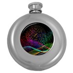 Particles Waves Line Multicoloured Round Hip Flask (5 oz) Front