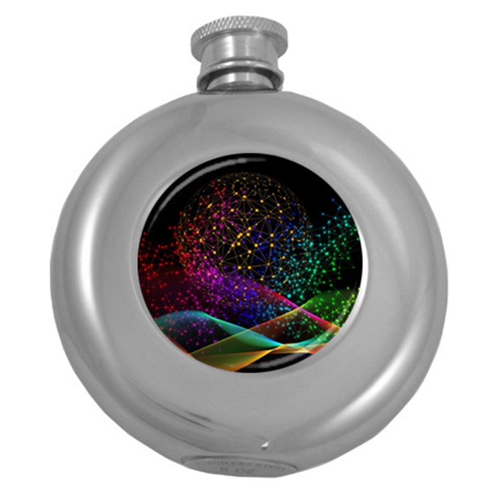 Particles Waves Line Multicoloured Round Hip Flask (5 oz)