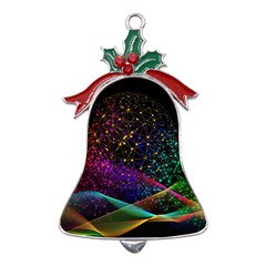 Particles Waves Line Multicoloured Metal Holly Leaf Bell Ornament by Proyonanggan