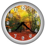 Forest Woods Autumn Nature Wall Clock (Silver) Front