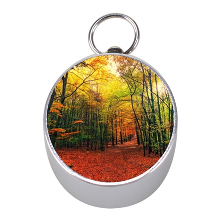 Forest Woods Autumn Nature Mini Silver Compasses