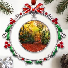 Forest Woods Autumn Nature Metal X mas Wreath Ribbon Ornament