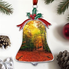 Forest Woods Autumn Nature Metal Holly Leaf Bell Ornament