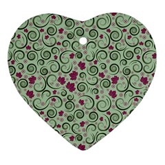 Swirls Foliage Leaves Green Ornament (heart)