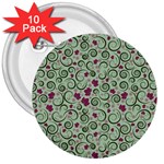 Swirls Foliage Leaves Green 3  Buttons (10 pack)  Front