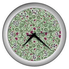 Swirls Foliage Leaves Green Wall Clock (silver) by Proyonanggan