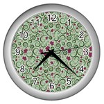 Swirls Foliage Leaves Green Wall Clock (Silver) Front