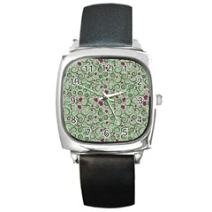 Swirls Foliage Leaves Green Square Metal Watch by Proyonanggan