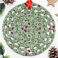 Swirls Foliage Leaves Green Ornament (round Filigree)