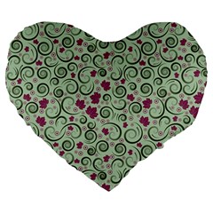 Swirls Foliage Leaves Green Large 19  Premium Heart Shape Cushions by Proyonanggan