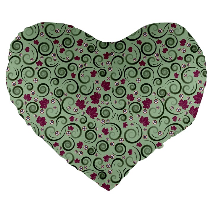 Swirls Foliage Leaves Green Large 19  Premium Heart Shape Cushions