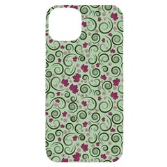 Swirls Foliage Leaves Green Iphone 14 Plus Black Uv Print Case