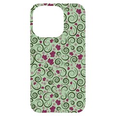 Swirls Foliage Leaves Green Iphone 14 Pro Black Uv Print Case by Proyonanggan