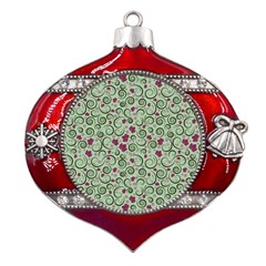 Swirls Foliage Leaves Green Metal Snowflake And Bell Red Ornament