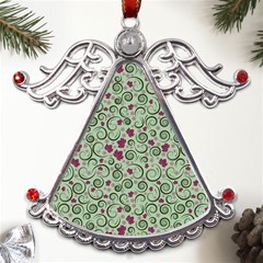 Swirls Foliage Leaves Green Metal Angel With Crystal Ornament