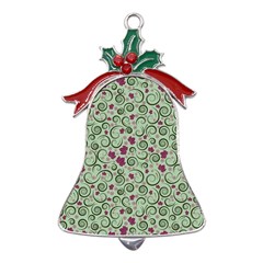 Swirls Foliage Leaves Green Metal Holly Leaf Bell Ornament