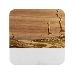 Trees Forest Path Marble Wood Coaster (square) by Proyonanggan