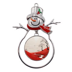 Trees Forest Path Metal Snowman Ornament