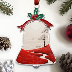 Trees Forest Path Metal Holly Leaf Bell Ornament