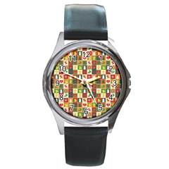 Template Christmas Pattern Round Metal Watch