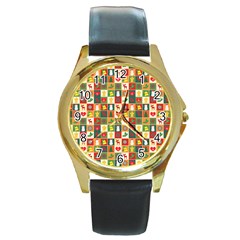 Template Christmas Pattern Round Gold Metal Watch