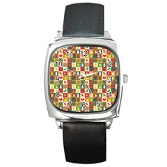 Template Christmas Pattern Square Metal Watch