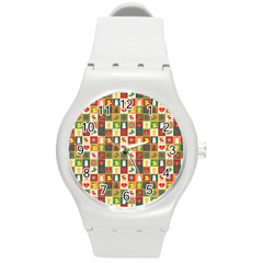 Template Christmas Pattern Round Plastic Sport Watch (m)