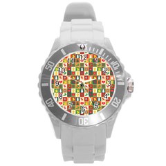 Template Christmas Pattern Round Plastic Sport Watch (l)