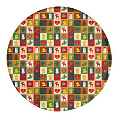 Template Christmas Pattern Round Glass Fridge Magnet (4 Pack)