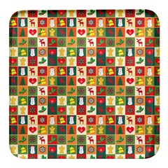 Template Christmas Pattern Square Glass Fridge Magnet (4 Pack)