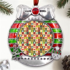 Template Christmas Pattern Metal X mas Ribbon With Red Crystal Round Ornament