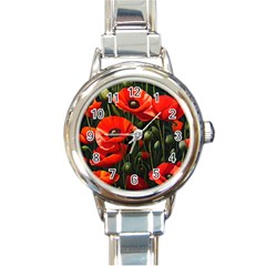 Flowers Poppies Bloom Blossom Art Round Italian Charm Watch by Apenda