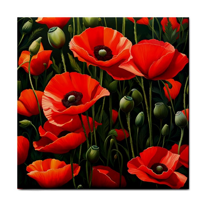 Flowers Poppies Bloom Blossom Art Tile Coaster