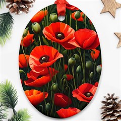 Flowers Poppies Bloom Blossom Art Ornament (oval)