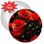 Flowers Poppies Bloom Blossom Art 3  Buttons (10 pack)  Front