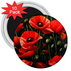 Flowers Poppies Bloom Blossom Art 3  Magnets (10 Pack)  by Apenda