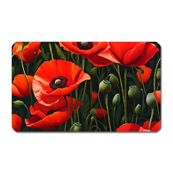 Flowers Poppies Bloom Blossom Art Magnet (Rectangular)