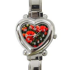 Flowers Poppies Bloom Blossom Art Heart Italian Charm Watch by Apenda