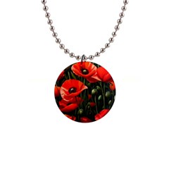 Flowers Poppies Bloom Blossom Art 1  Button Necklace by Apenda