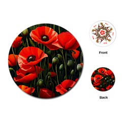 Flowers Poppies Bloom Blossom Art Playing Cards Single Design (round)