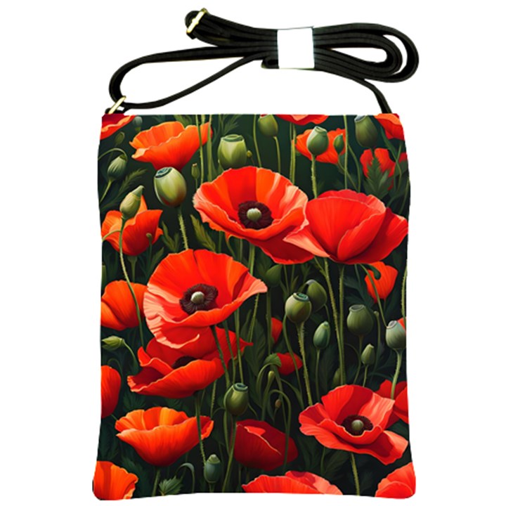 Flowers Poppies Bloom Blossom Art Shoulder Sling Bag