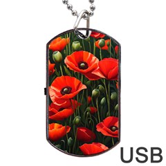 Flowers Poppies Bloom Blossom Art Dog Tag Usb Flash (two Sides) by Apenda