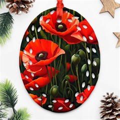 Flowers Poppies Bloom Blossom Art Ornament (oval Filigree)